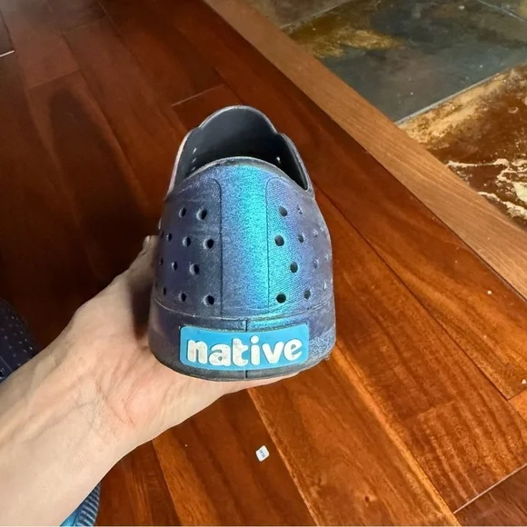 Shiny Blue Perforated Slip-Ons - Picture 12 of 16